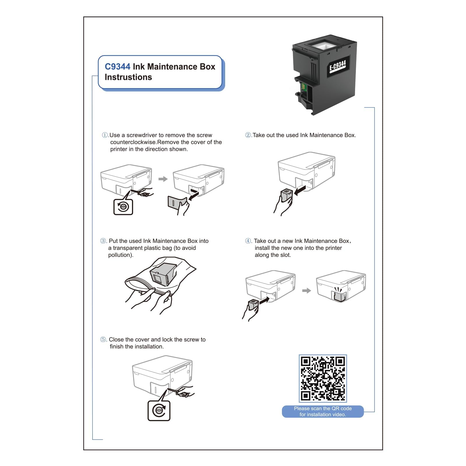 C9344 - Scatola di manutenzione inchiostro C-9344, compatibile con Expression Home XP-3100 XP-4100 XP-4101 XP-4105 Workforce 810DWF WF-2830DWF WF-2850DWF WF-2930 WF-2950 WF-2851 L3550