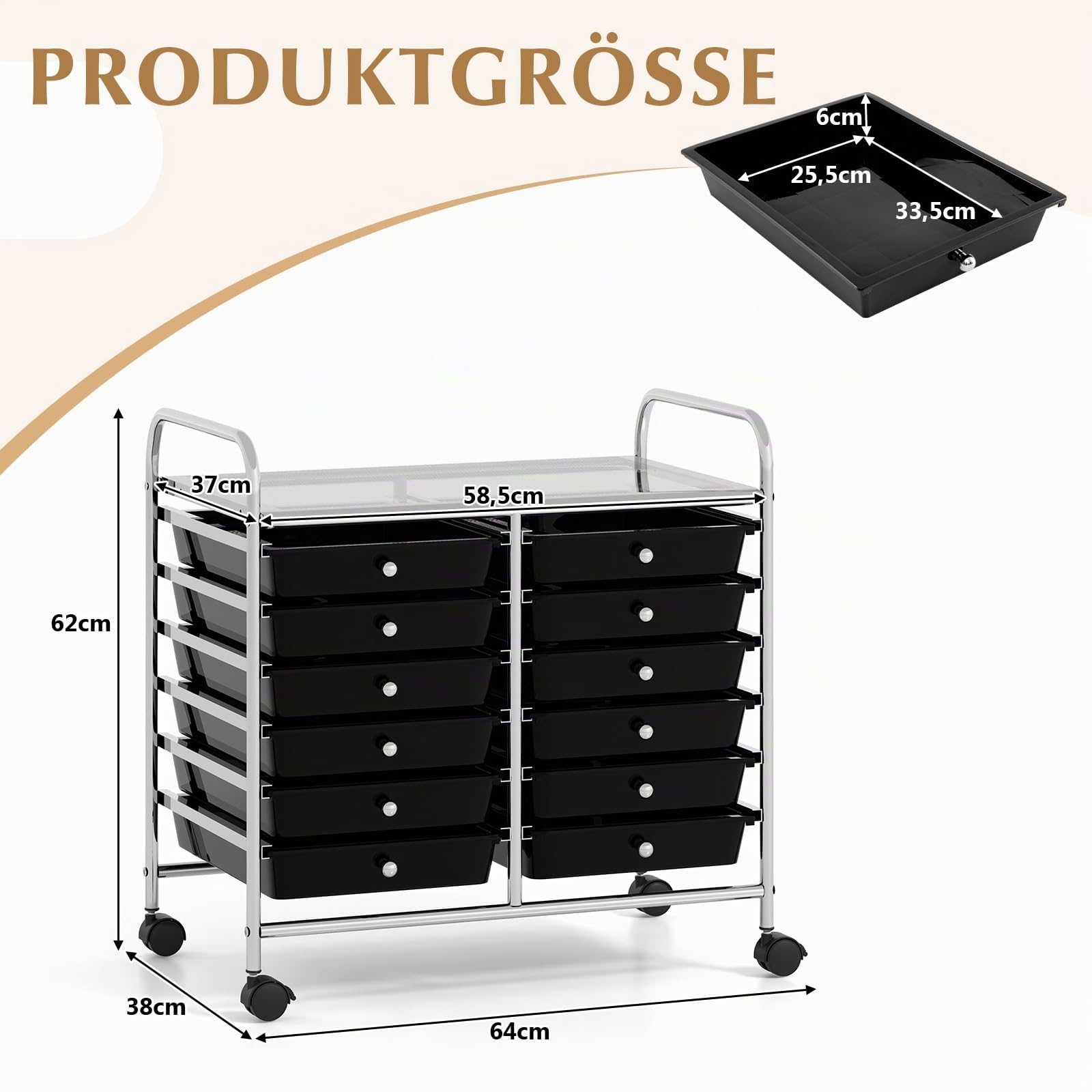 COSTWAY Rollwagen mit 12 stapelbaren Schubladen, Schubladenwagen (Schwarz)
