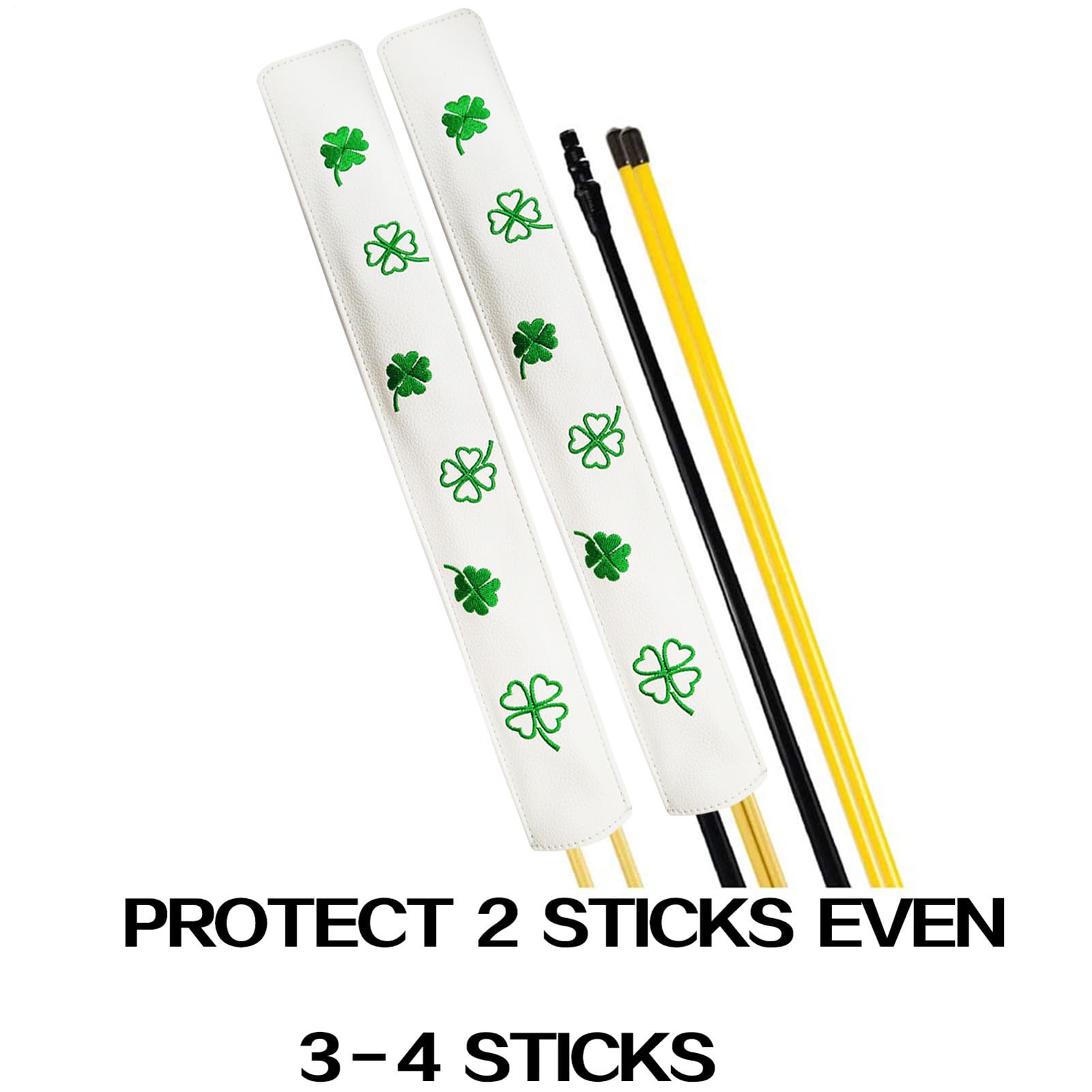 Stick Cover - Golf Gold Guard, PU Leather Mangeave | Design a quadrifoglio fortunato per aste di allineamento, protezione per asse da golf durevole, supporto per attrezzature sportive all'aria aperta