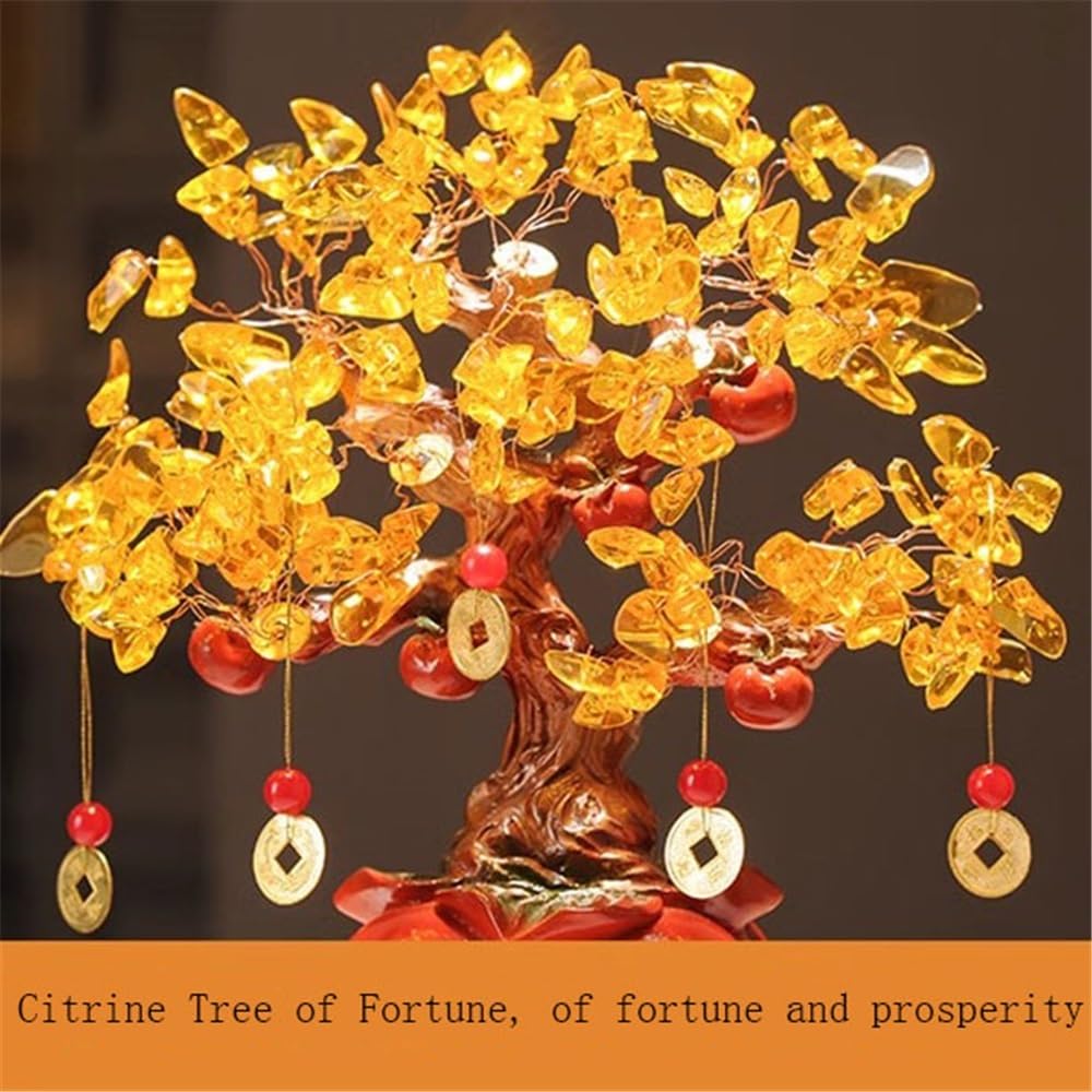 Biurko Cytryn Drzewo Bonsai z kamieni szlachetnych, Feng Shui Money Crystal Tree, for Wealth Fortune and Luck Dekor