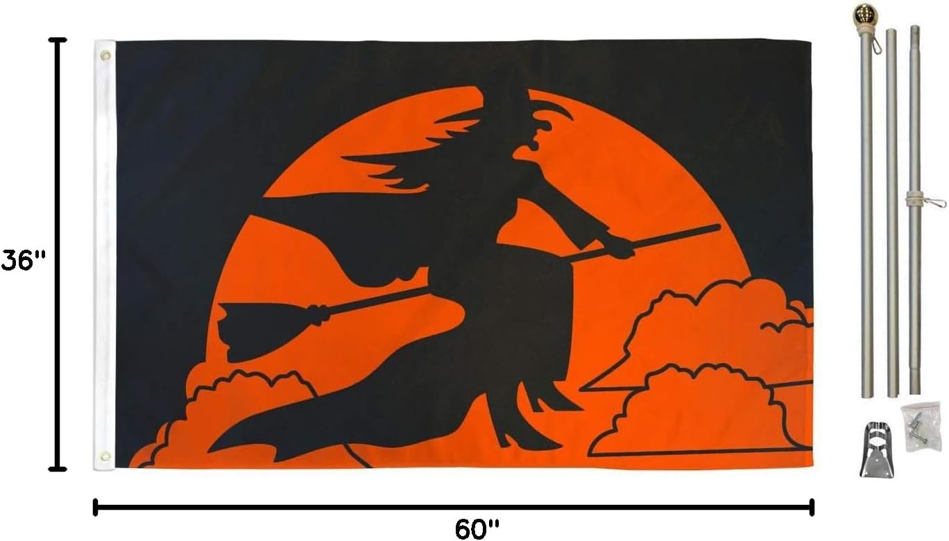 Halloween Witch House Flag & Pole Kit - Perfect for Halloween Decorations & Parties!