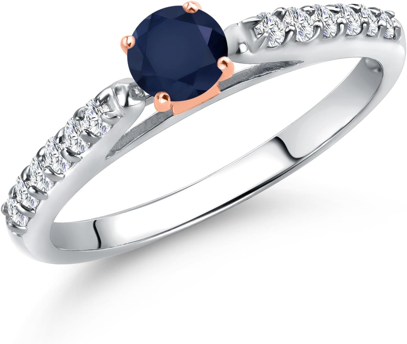 Gem Stone King 10K Two Tone Gold Gemstone Birthstone and White Lab Grown Diamond Accent Engagement Ring For Women | Round 4MM and 1.5MM Accent | Wedding Anniversary Promise Ring | Sizes 5, 6, 7, 8, 9