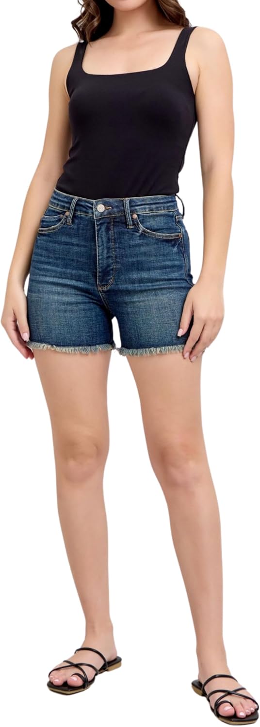 Judy Blue High Waist Tummy Control Fray Hem & Shield Back Pocket Shorts