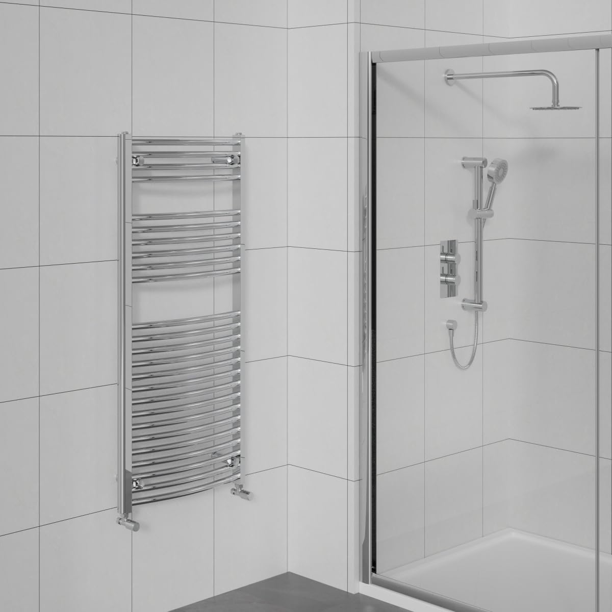 Warmehaus Curved Bathroom Heated Towel Rail Warmer Radiator Central Heating Chrome - 1200x600mm