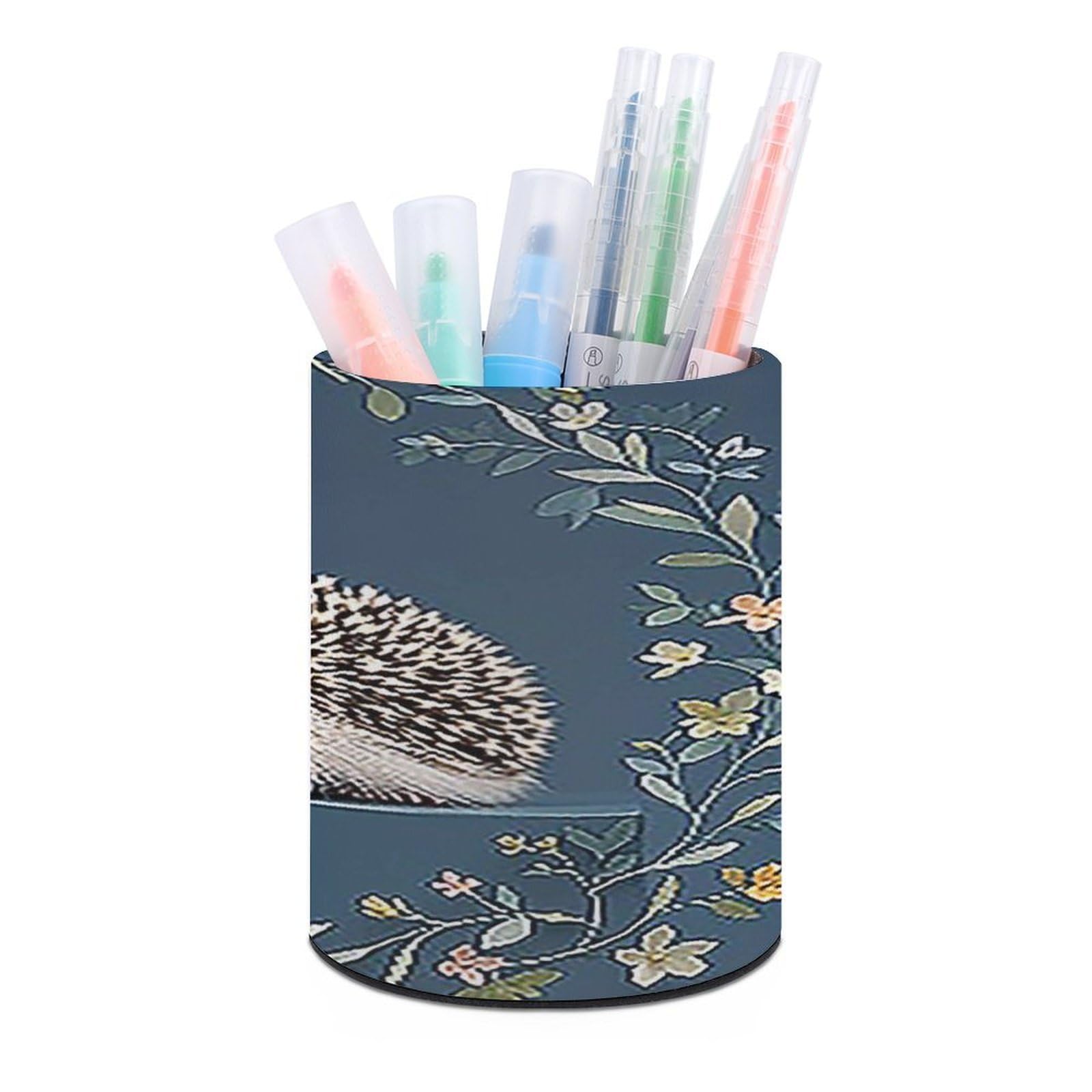 FekiLoot PU Leather Round Pen Holder Cute Little Hedgehog Pencil Holder Desk Organizer Pen Organizer Pen Cup Pencil Cup Caddy Desktop Stationery Organizers for Office Home Supplies