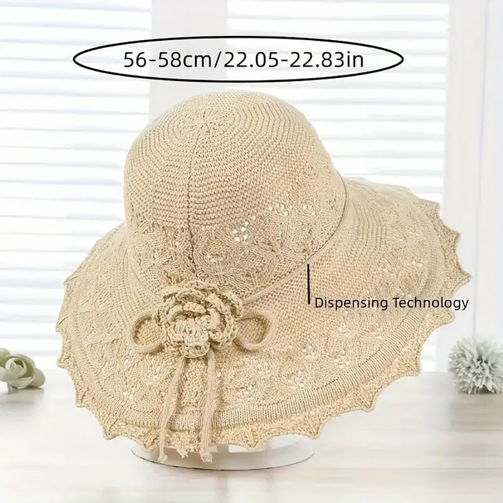 Womens Straw Sun Hats Wide Brim Foldable Beach Hats UV UPF 50+ Summer Sun Travel Hat for Women Beige