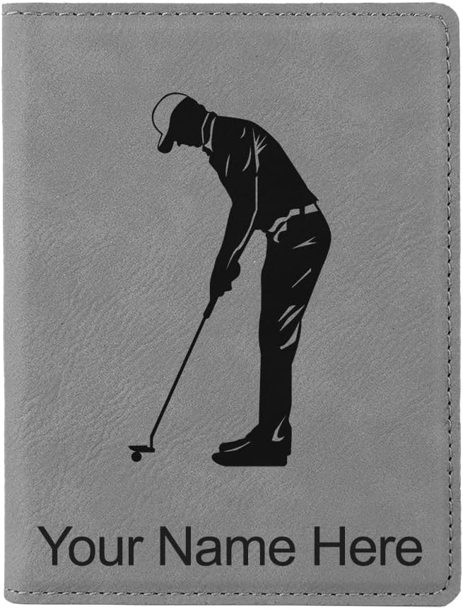 LaserGram Faux Leather Passport Holder, Golfer Putting, Personalized Engraving Included (Dark Blue)