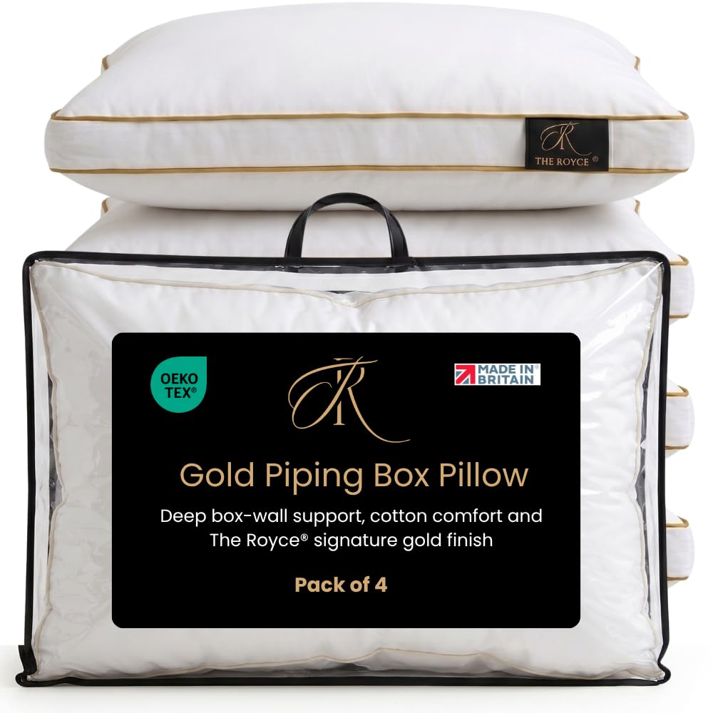 The Royce Premium Neck Supportive Firm Pillows 4 Pack for Side Sleeping UK