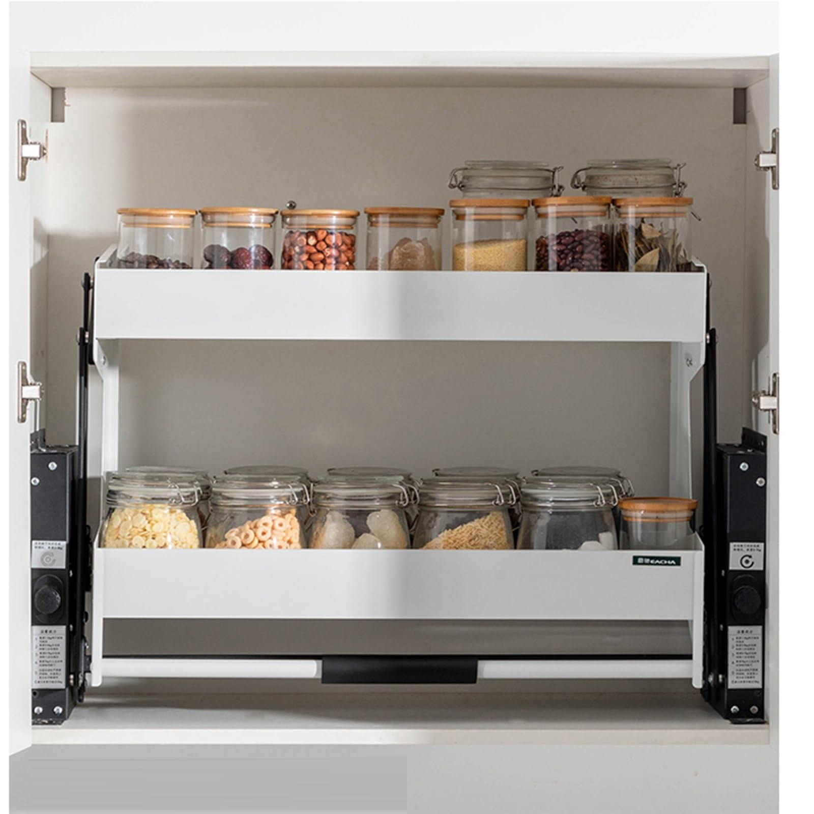 Estante desplegable para armarios de cocina, solución de almacenamiento blanca ajustable (222 x 250 x 452 mm), maximiza el espacio y la accesibilidad