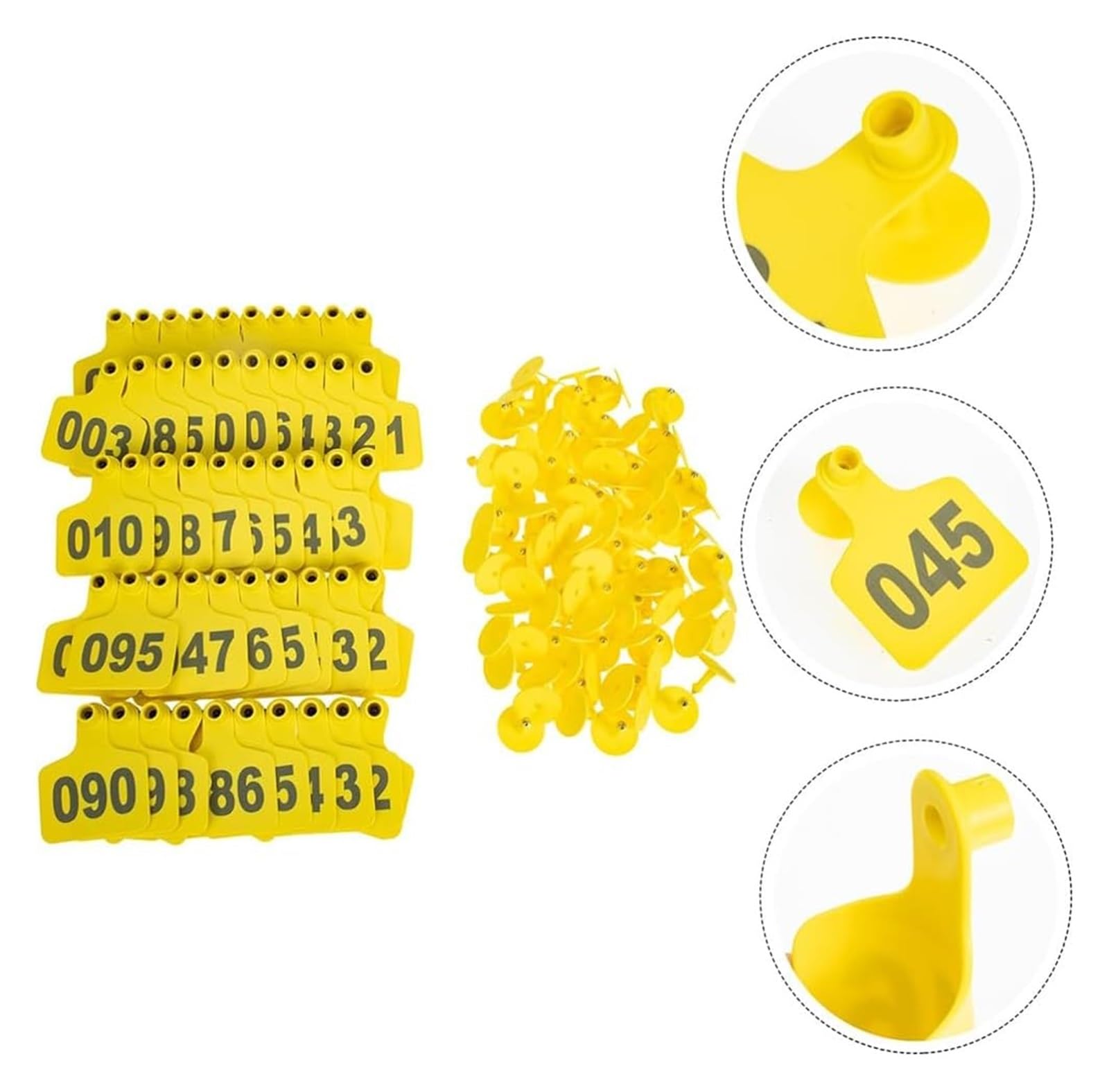 Plastikowa karta numerowa, oznaczenia zwierząt 100 zestawów kolczyków dla krów, kolczyków dla cieląt, kolczyków dla owiec, kolczyków dla zwierząt gospodarskich i koni, kolczyków weterynaryjnych(Yellow