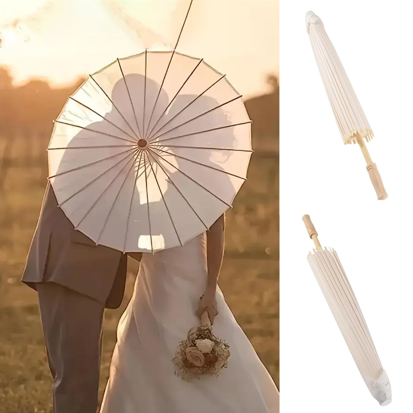 Ombrelle Mariage, 10 Pièces 60cm Parapluie Blanc Mariage Parapluies en Papier, Ombrelle Chinoise DIY Oiled Paper PaintingParapluies pour Fête deMariage Décoration