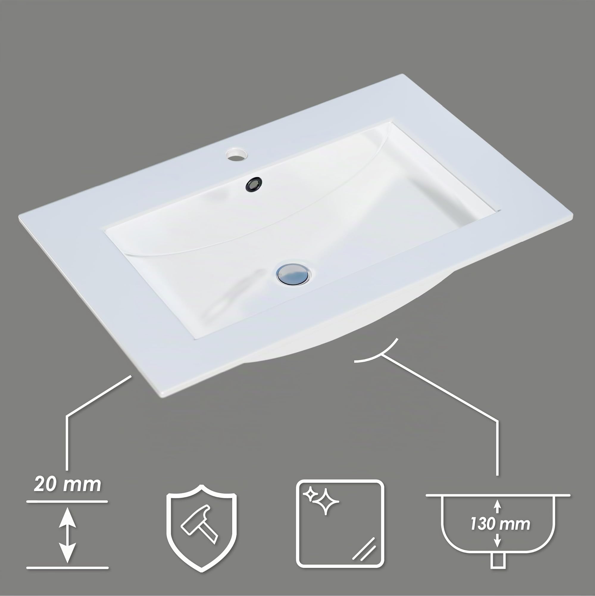 Waschbecken mit Unterschrank Ribera, Hängend oder Stehend, Waschtisch mit Unterschrank für Badezimmer, Wäschekorb, Wäscheschrank, Zusatzböden, 2 Soft-Close-Türen (Anthrazit, 60 cm)