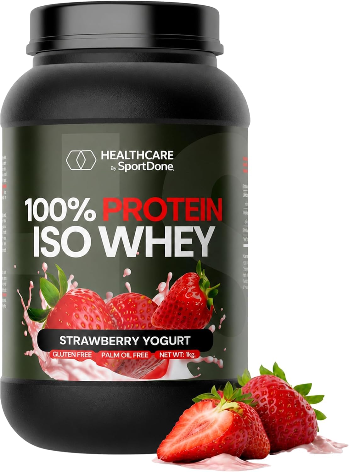 Whey protéine en poudre 1 kg, saveur yaourt fraise | 77% de protéines | Shake crémeux, faible en graisses et en sucres | Sans gluten | Pour l’entraînement quotidien