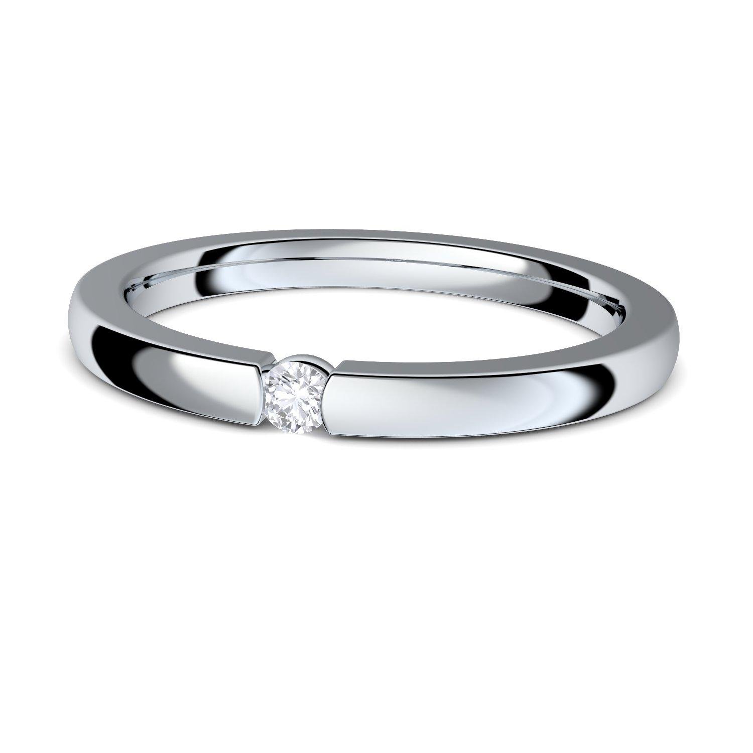 Amoonìc Spannring Verlobungsring Silber 925 mit Zirkonia Stein | Ring Zirkonia wie Diamant inkl. Luxusetui, Heiratsantrag Hochzeit Liebesgeschenke Antrag Geschenke AM195SS925ZIFA-7