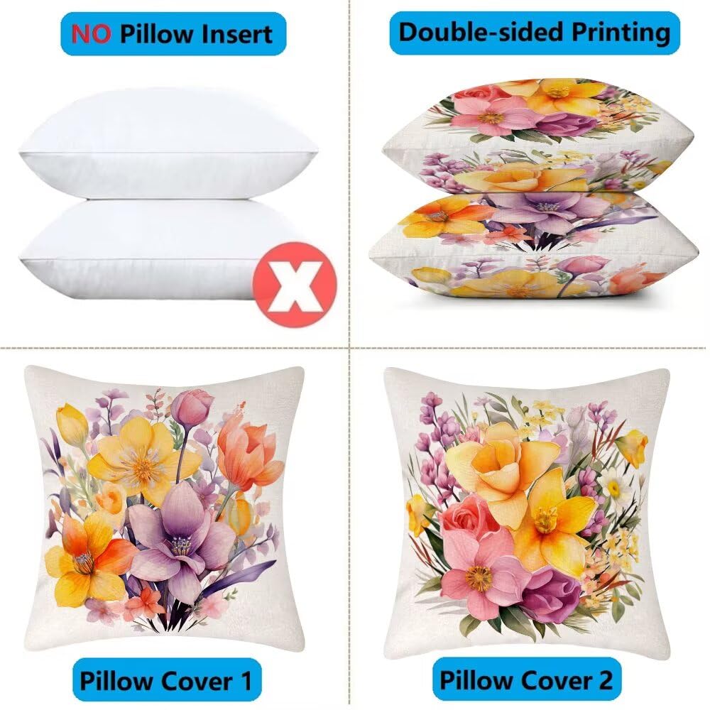 Federe Cuscini da Esterno Impermeabili 65x65 Primavera Copri Cuscini per Divano Fiori Federa Cuscino Moderno Decorativi Copricuscini per Divano Giardino Patio Soggiorno Copricuscino Set di 2 (IU47)
