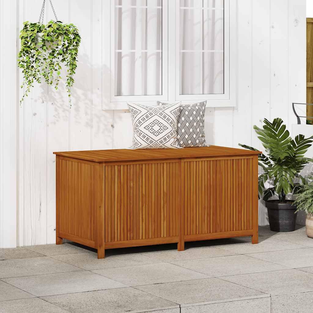 Scatola portaoggetti da giardino in legno di acacia, 150 x 80 x 75 cm, con tasca interna impermeabile e molle a gas, resistente alle intemperie e versatile, per terrazza, balcone, esterno