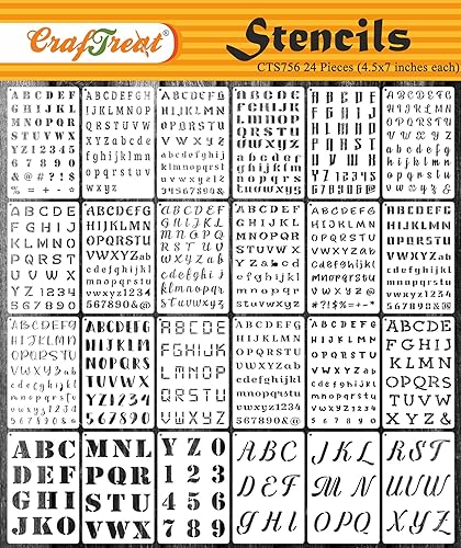 CrafTreat Herbruikbare 24-delige Bullet Journaling Letter- en Cijferstencils 4,5x7 Inch Taartletter, Spray Paint Alfabetstencils, Lettertypestencils voor het schilderen op hout