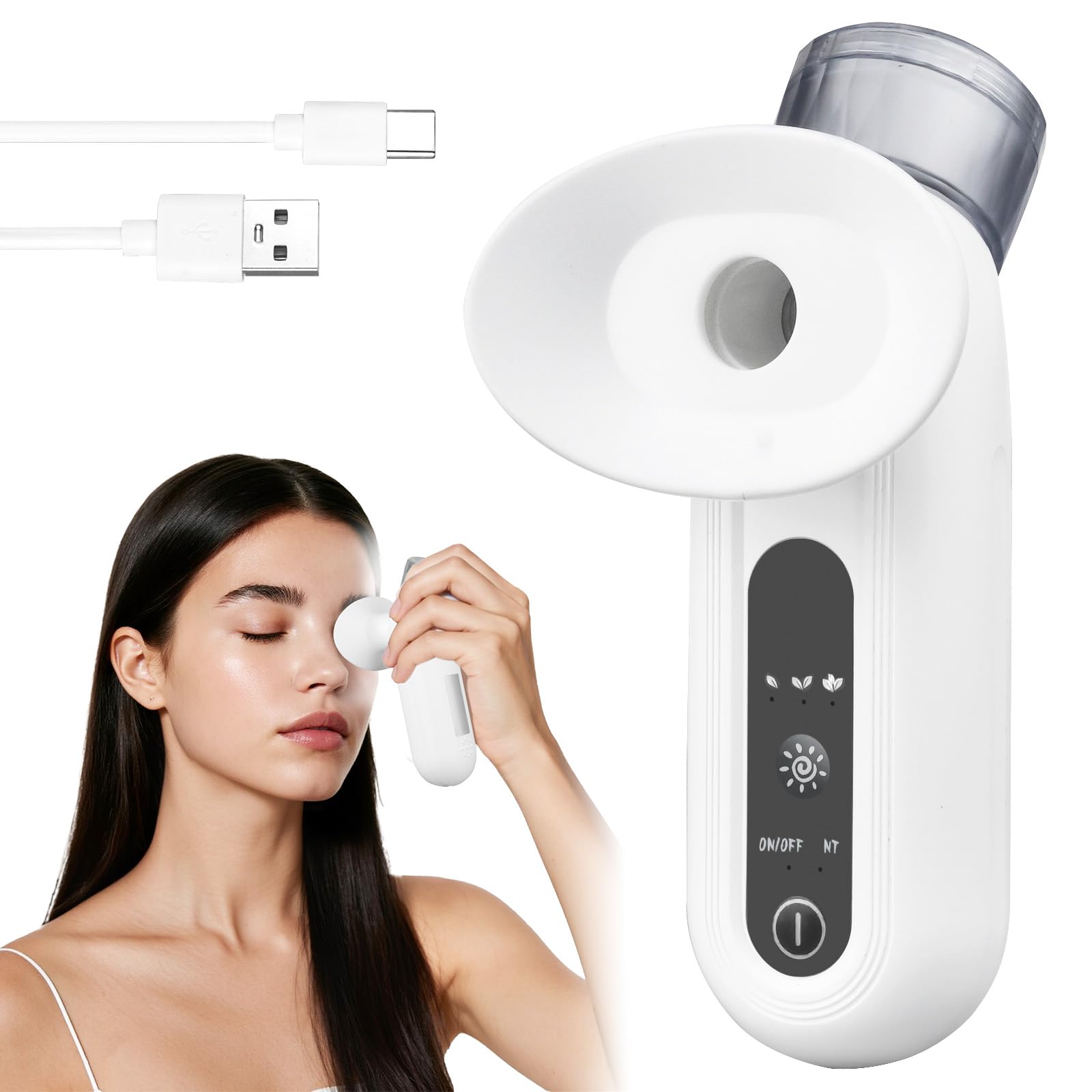Nano máquina de vapor de ojos para cara seca, nano pulverizador de niebla de ojos con calor y modos de compresión fría, vaporizador de ojos recargable adecuado para el cuidado de la piel facial