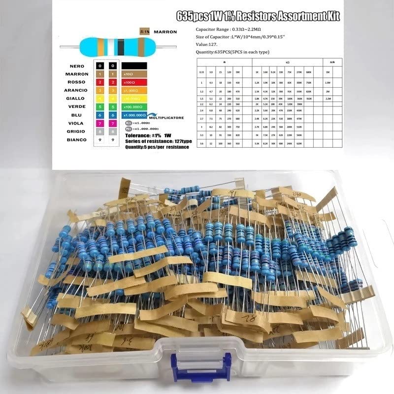 650Pcs 1W 1% 1R-2.4M 130ValuesX5Pcs Metal Film Resistor Kit Set（with Box）