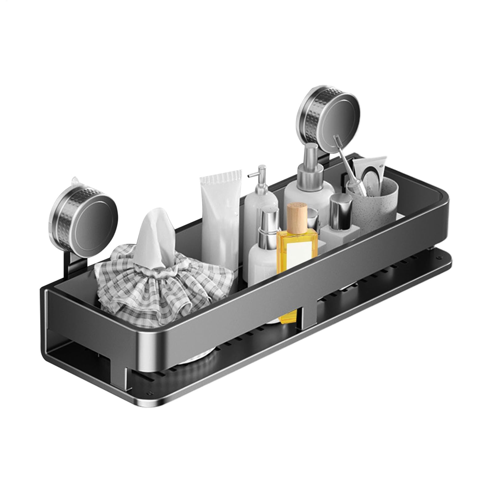 Wandmontiertes Saugnapf-Regal, 5 Haken, Küchenregal für Gewürze, Gewürze und Zubehör, ideal für Fliesen, Metall, Marmor, Wohnmobil und Camping, 81,3 x 17,8 x 36,8 cm