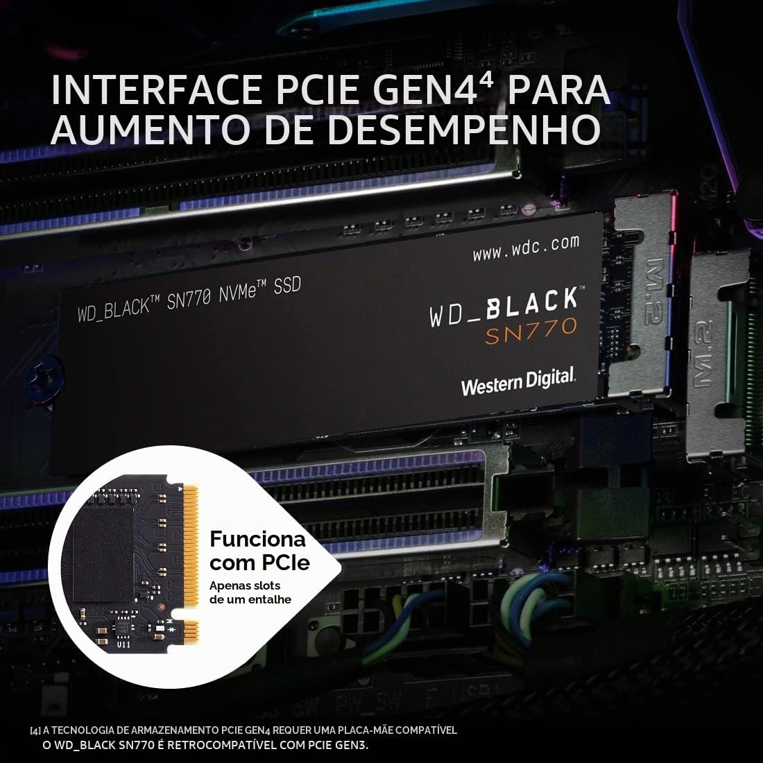 SSD WD Black SN770 2TB NVMe M.2 2280 (Leitura até 5150MB/s e