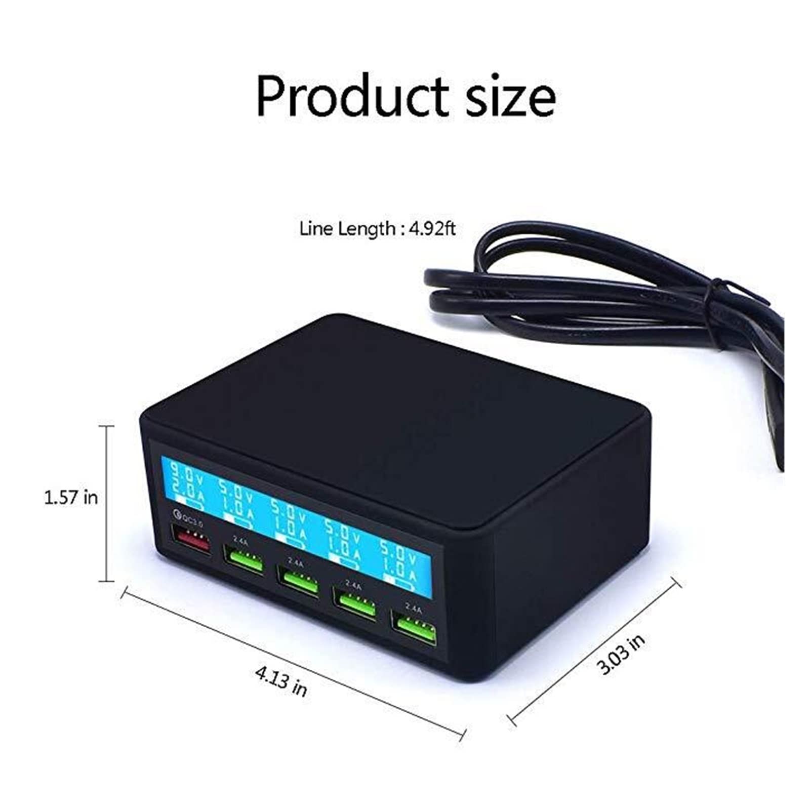 Stacja ładowania Multi, Wielokrotna ładowarka USB, 50W 5-portowa ładowarka biurkowa Stacja ładująca Wieloportowa podróżna szybka ładowarka ścienna Hub z wyświetlaczem LCD do smartfonów, tabletów i inn
