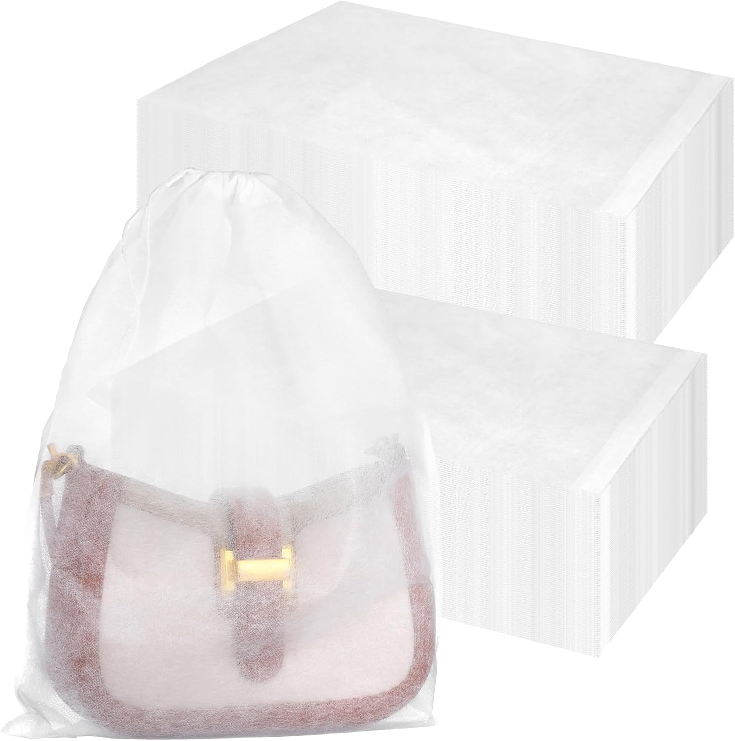100PCS Dust Bags for Handbags 15x19 inch, Non Woven Purse Dust Cover Bags for Storage, Breathable Cloth Storage Pouch with Drawstring for Shoe Boots Purses Home Travel Closet Organizer