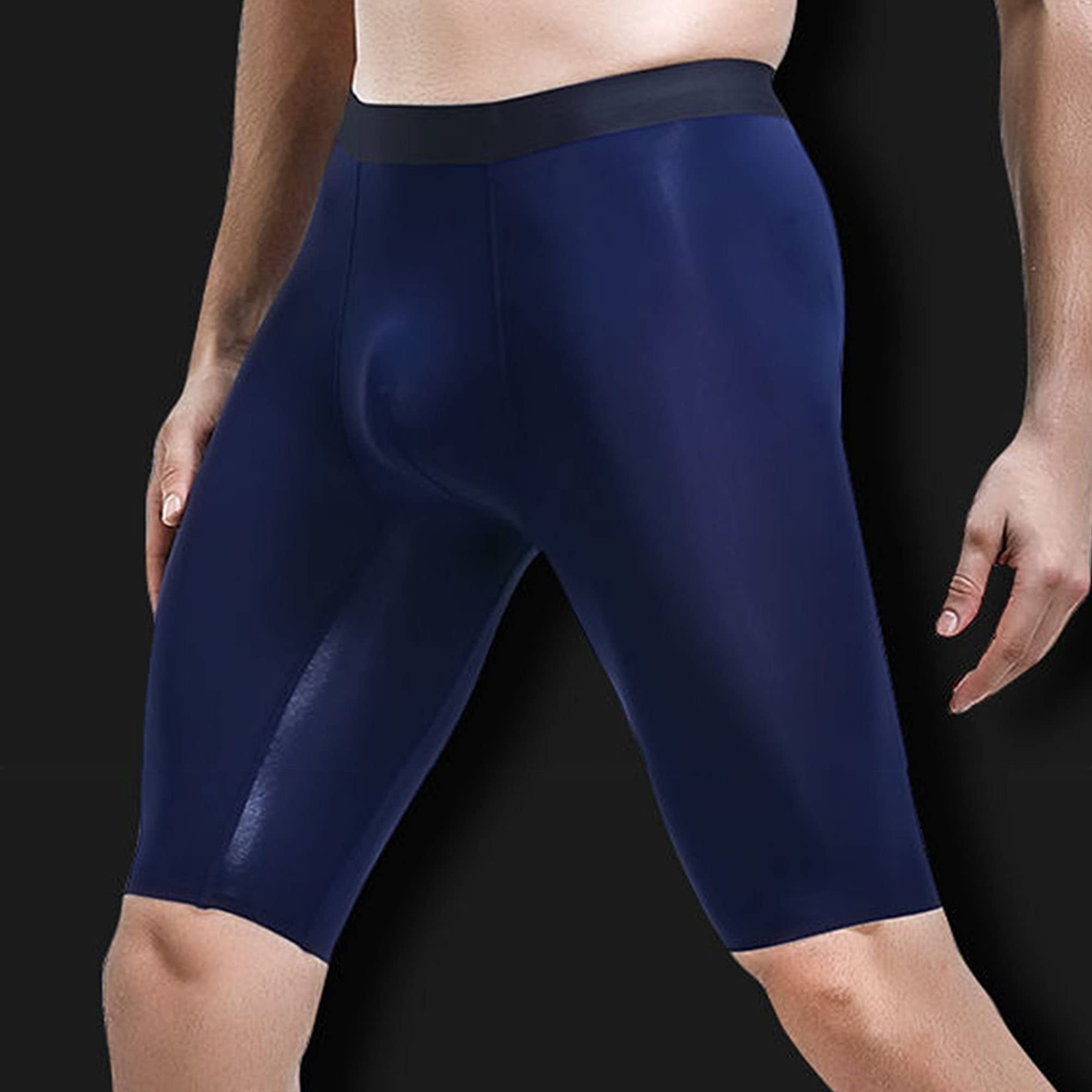 JEKE-DG Men's Ice Silk Underwear Traceless Soft Trunks Boxer Briefs Bulge Pouch Gym Shorts Tights Half Pants (XX-Large,Blue-3pc)