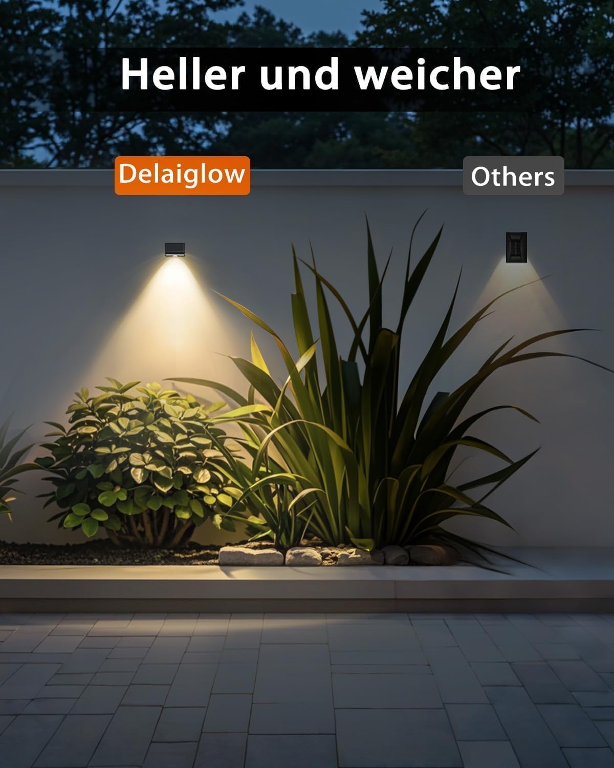 Solarlampen für außen wand, solar wandleuchte aussen, IP67 Wasserdichte Gartenleuchten Solar Zaun Beleuchtung für Garten Balkon Terrasse solarleuchten Zäune Warmweiß 16er