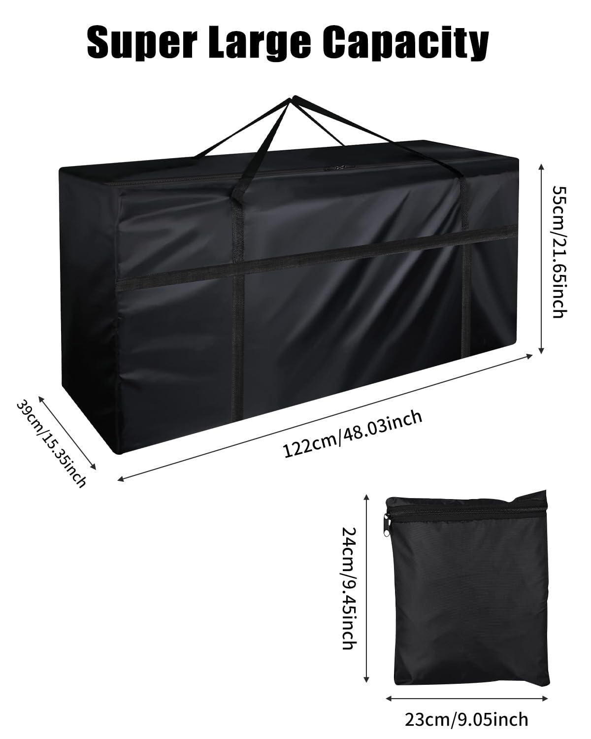 Opbergtas voor tuinkussens, opbergtas waterdicht, 420D zware Oxford-stof opslag tuinkussen met draaggreep, scheurvast, uv-bestendig, dennenboomtas (zwart, 200 x 60 x 75 cm