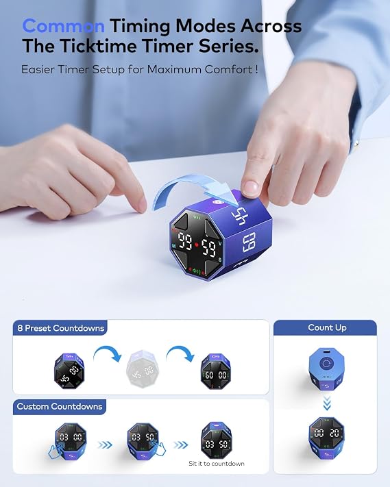 Ticktime T8 Pomodoro Timer Cube for Focus, Study, Work, Task, ADHD, Kitchen