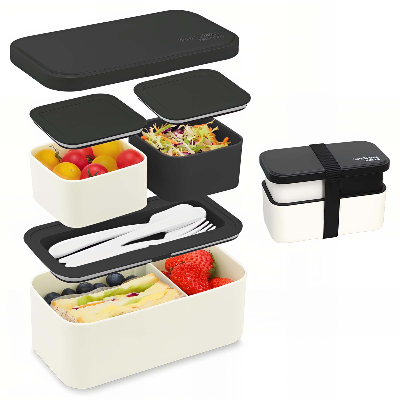 Lunch Box 1300ML, Bento Lunch Box a Prova di Perdite con 4 Scomparti