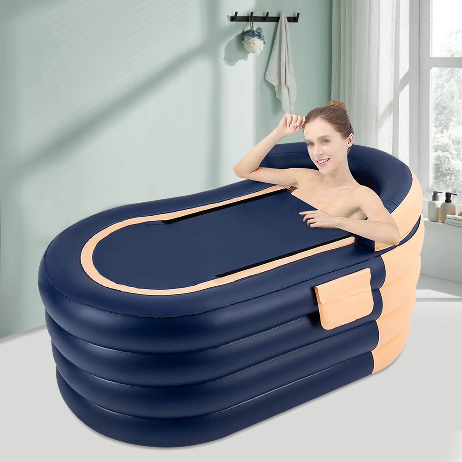 Clacakome Inflatable Bathtub, Foldable Bathtub, Blow Up Bath Tub for Swimming Pool, Outdoor Travel (Blue and Orange)