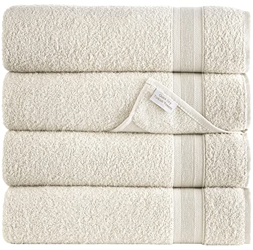 Image of Quick-Dry, Soft & High Absorbent Bath Towels 27"x54" Cotton Turkish Bath Towel Set of 4 | Daily Use 100% Cotton Towels for Bathroom, Gym & More | Bathroom Towels Set (4 Pcs, Ivory Lace)