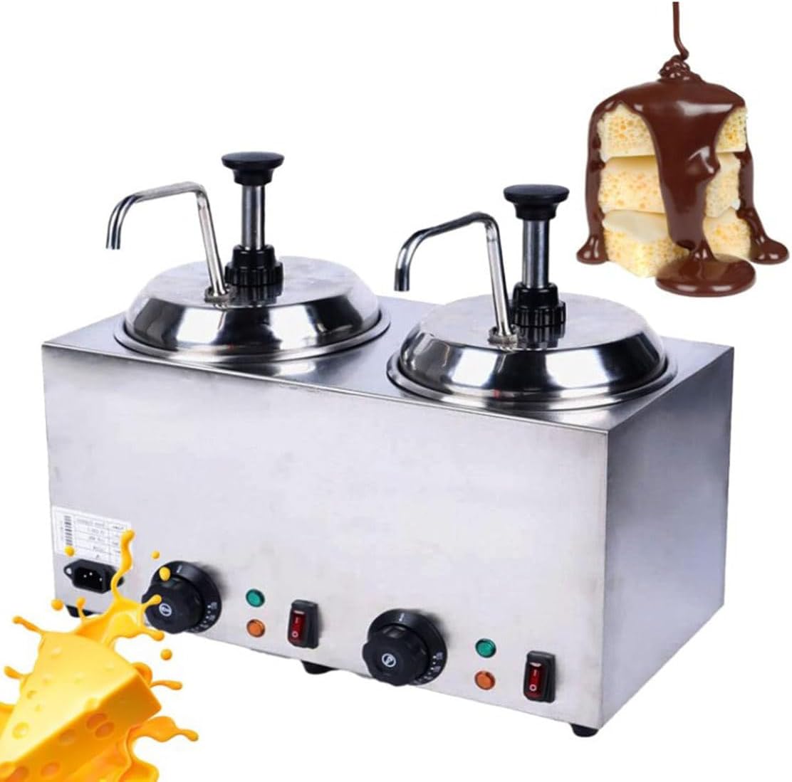 Hot Fudge Cheese Dispenser Sauce Warmers Electric Butter Condiment Dispenser with Containers for Buffet Restaurant,