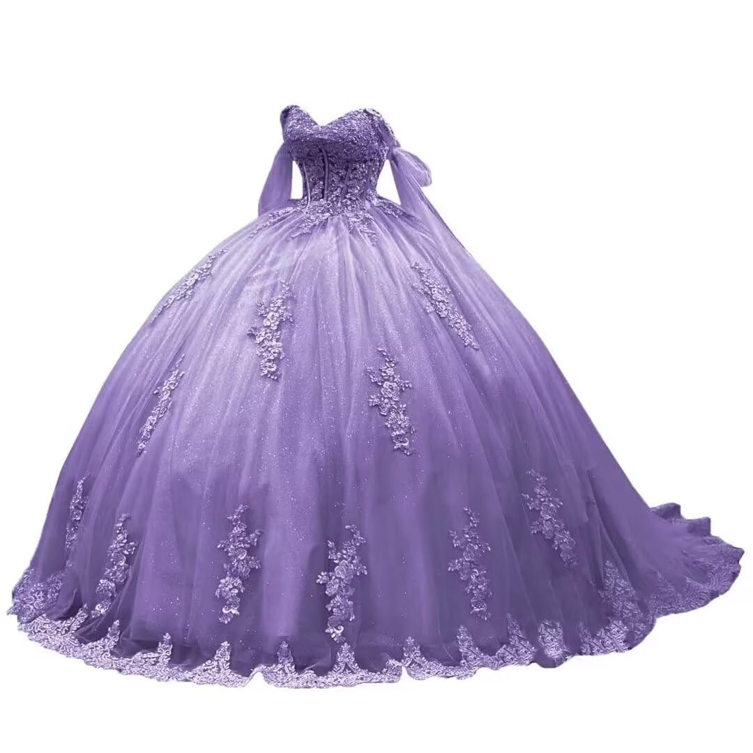 Women's Off Shoulder Quinceanera Dresses Ball Gowns Puffy Tulle Long Formal Prom Evening Dresses Lace Appliques