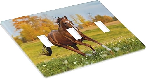 Miniatura 3 de Placa decorativa de pared con patrón de caballo corriendo con triple palanca, cubierta de interruptor de luz de 3 bandas para baño, cocina, sala de