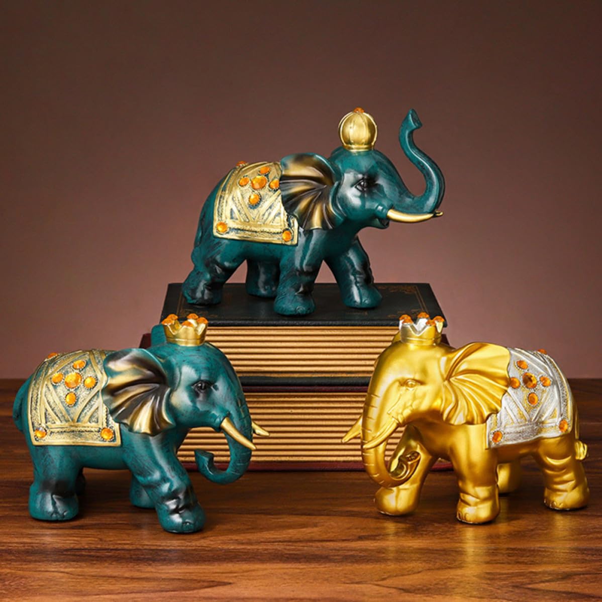 Adorno de Elefante de Resina Verde, 1 Par, Estilo Europeo