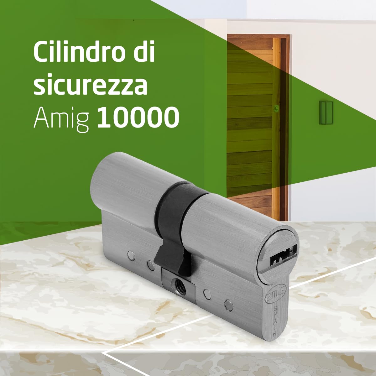 Amig - Cilindro di sicurezza - Serratura per porte - Antigrimaldello e Antibumping - Cilindro Antiestrazione e Antirottura - Include 5 chiavi - Argento opaco - Misure: 90 (30-60) mm