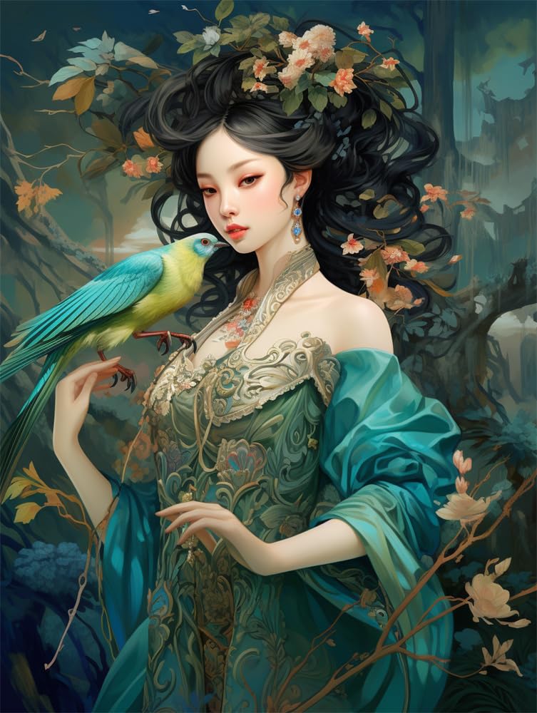 Rqwybcaxn Diy Cross Stitching Kits Stamped Kit Cross-Stitching Counted Cross Stitch Chinese Woman With A Bird 14Ct Stamped Cross Stitch Kit 14Ct Fabric Embroidery Crafts Kit For Home Decoration Flower