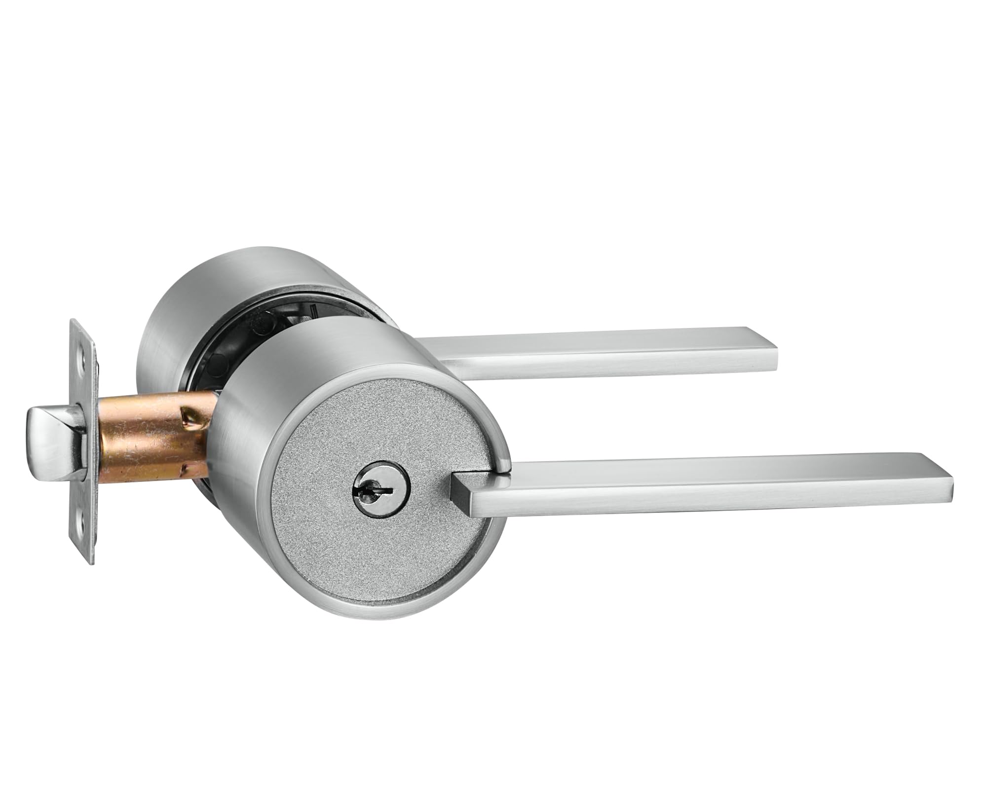 Berlin Modisch Zero Gravity Urban Series Entry Lever Door Handle Lock and Key Locking Lever Set [for Front Door or Office] Reversible Heavy Duty – Satin Nickel Finish
