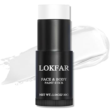 LOKFAR White Face Body Paint Stick, Eye Black Stick for Sports, Waterproof Full-Coverage White Foundation Face Makeup for Halloween Zombie Clown Vampire Skeleton Skull Joker Goth Cosplay Makeup