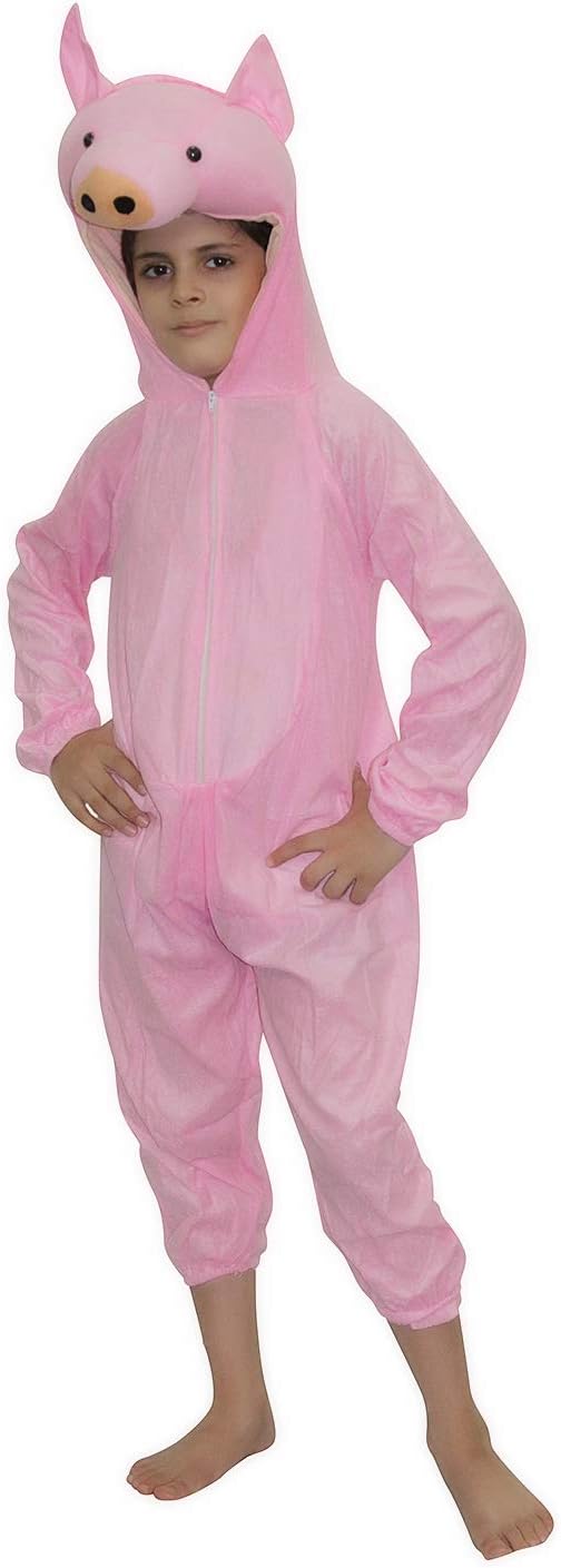 Kaku Fancy Dresses Polyester Pig Farm Animal Costume For Kids - Pink, 5-6 Years | Animal Fancy Dress For Boys & Girls