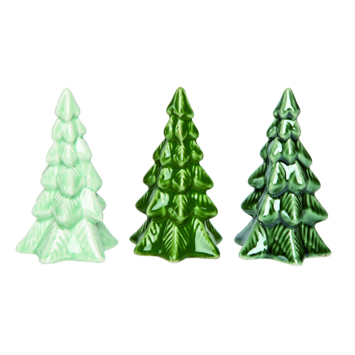 Transpac Ceramic Iridescent Green Tree Figurine Set of 3 Assortment