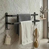 Toalheiro Duplo para Banheiro em Alumínio – Preto Fosco – Suporte Porta Toalha - Resistente, Moderno e Slim