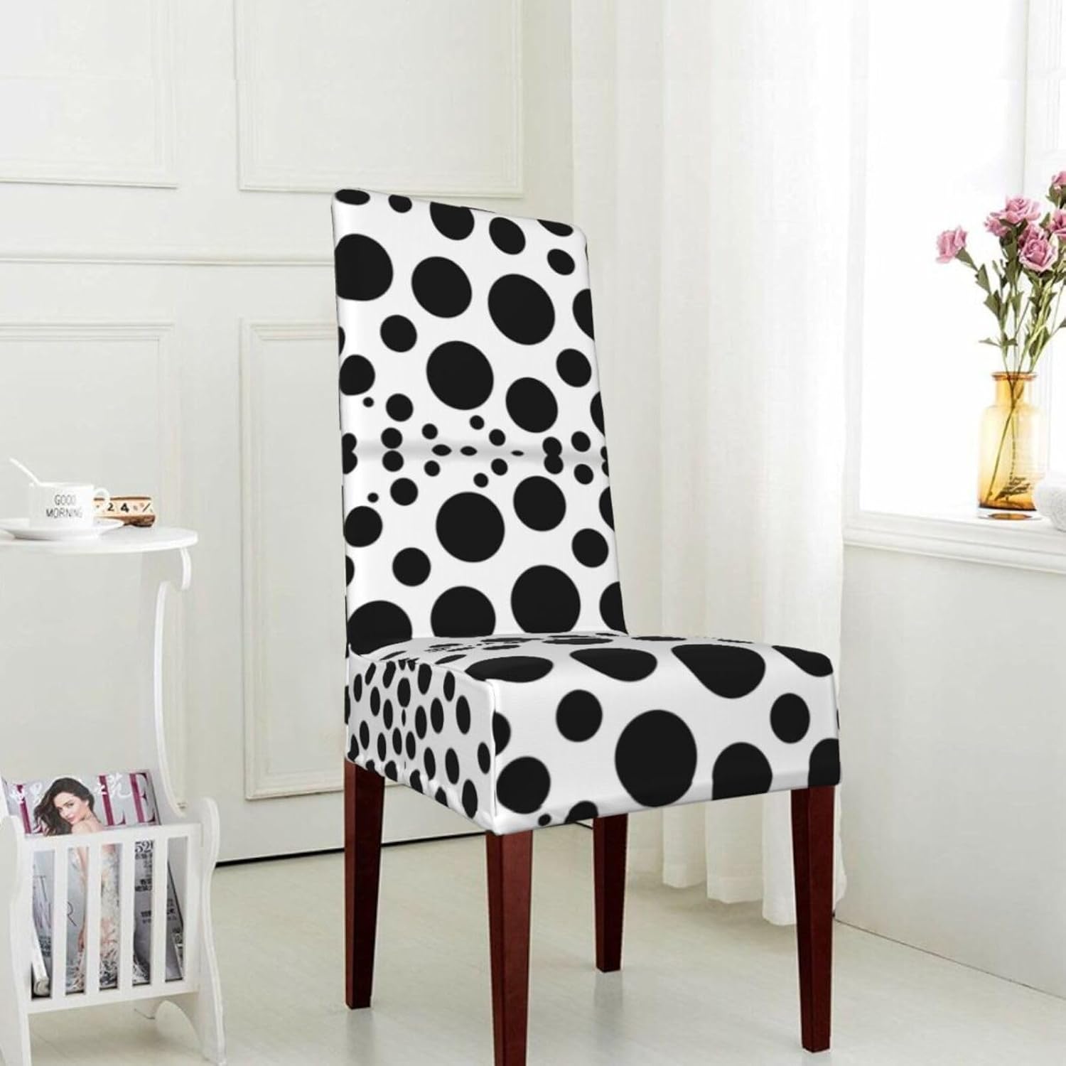 Black and White Polka Dot Prints Protection Cover for Dining Chair - Stretchable Chair Throw Covers for Dining Room, Hotel Event Party