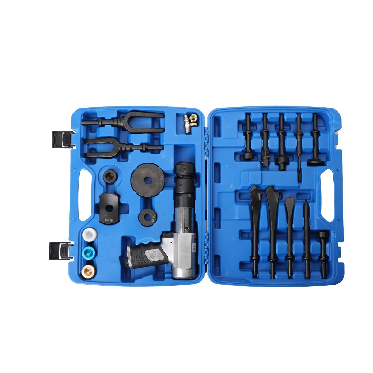15tlg Vibro Druckluft Meißelhammer Satz, Vibro-Druckluftmeißel Air Hammer Kit Schlaghammer Ball Joint Dismantling Hammer mit Meissel, 2200r/min Mit Schnellwechselfutter Rückschlagdämpfung