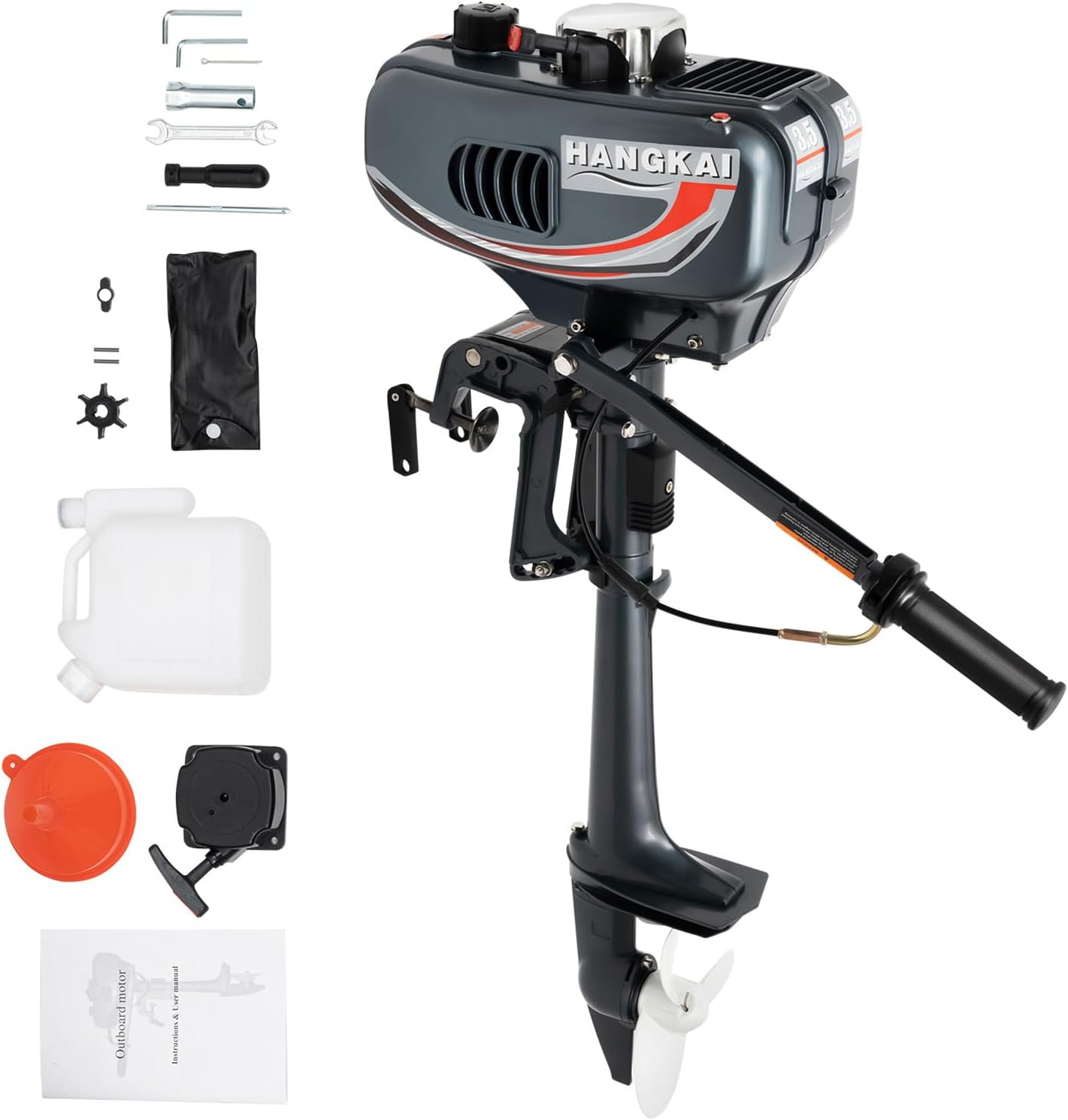 2 Stroke 3.5 HP Outboard Motor, Heavy Duty Outboard Boat Motors Fishing Boat Engine Water Cooling CDI System 40cm Short-Shaft 10km/H Inflatable Outboard Motor Manual Start 5000R/Min
