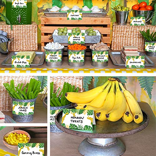 Gold Safari Party Favor Decorations Tropical Jungle Animals Dessert Table Favors Set Welcome Sign Food Labels Cards Thanks Tags Jungle Safari Animals Baby Shower Kids Wild Birthday Party Supplies #TOP3