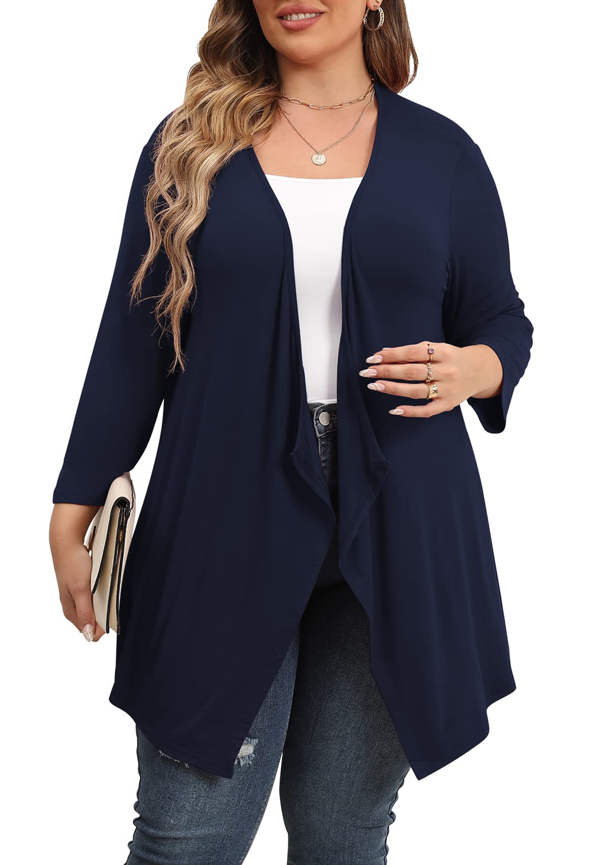 TIANZHU Women Cardigan Lightweight 3/4 Sleeve Casual Open Front Light Cardigan Drape Duster Sweaters